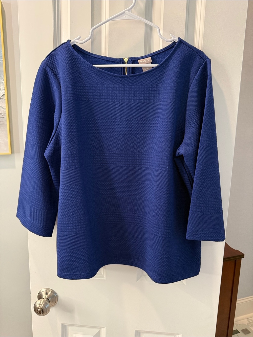 Chico's Royal Blue  Textured Boatneck Top